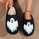 Cozy Halloween Cartoon Slippers - Warm, Plush Open-Toe Home Shoes with Strappy Back Support