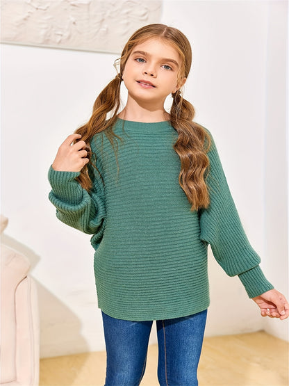 Kids' Cozy Oversized Batwing Crewneck Sweater - Soft, Chunky, Slouchy, Long Sleeve, Fall Fashion Essential for Girls - Cute Pullover Jumper Shirt for Casual Daily Wear