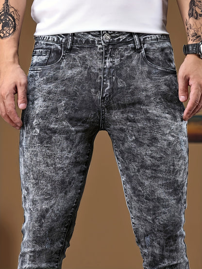 Men's Chic Skinny Jeans, Men's Casual Street Style Distressed Stretch Denim Pants