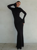 vlovelaw  Backless Flared Sleeve Dress, Club Wear Solid Bodycon Maxi Dress, Women's Clothing