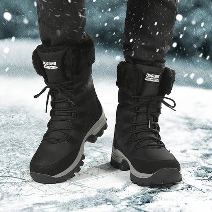 Men's Trendy High Top Snow Boots With Warm Plush Lining, Comfy Non Slip Lace Up Shoes For Men's Outdoor Activities