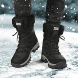 Men's Trendy High Top Snow Boots With Warm Plush Lining, Comfy Non Slip Lace Up Shoes For Men's Outdoor Activities