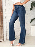 vlovelaw  Elastic Waist Washed Flare Jeans, High Stretch Casual Bell Bottom Jeans, Women's Denim Jeans & Clothing