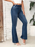 vlovelaw  Elastic Waist Washed Flare Jeans, High Stretch Casual Bell Bottom Jeans, Women's Denim Jeans & Clothing