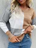 vlovelaw Color Block Knit Pullover Sweater, Casual Long Sleeve Crew Neck Sweater, Women's Clothing