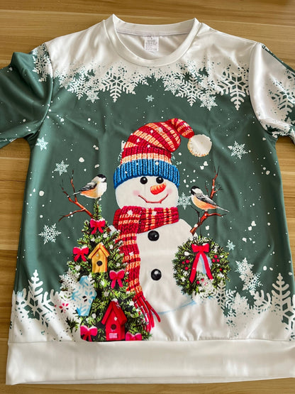 vlovelaw  Christmas Snowman Printed Warm Sports Sweatshirts, Long-sleeved Round Neck Casual Sports Pullover Tops For Winter And Autumn, Women's Sporty Sweatshirts