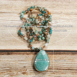 Water Drop Pendant Necklace With Colorful Natural Stone Beads Boho Style Long Pendant Sweater Chain Necklace