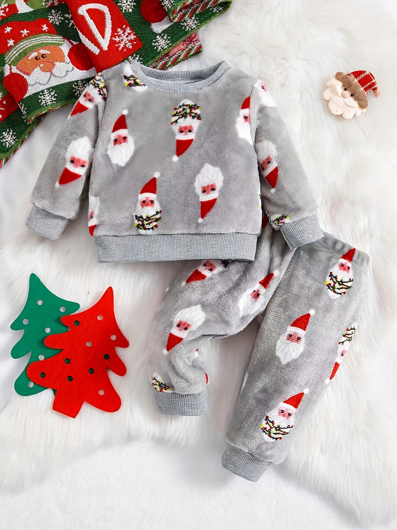 Baby Boys Christmas Fashion Autumn Winter Flannel Suit Children's Warm New Sweatshirt + Pants Two-piece Set Outdoor Wear