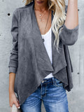 Waterfall Collar Solid Jacket, Casual Open Front Long Sleeve Ruffle Outerwear, Women's Clothing
