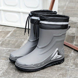 Men's Rain Boots With Adjustable Neck, Non-slip Wear-resistant Waterproof Rain Shoes For Outdoor Working Fishing