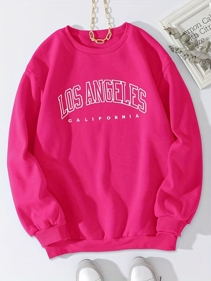 LOS ANGELES Print Pullover Sweatshirt, Casual Long Sleeve Crew Neck Sweatshirt For Fall & Winter, Women's Clothing