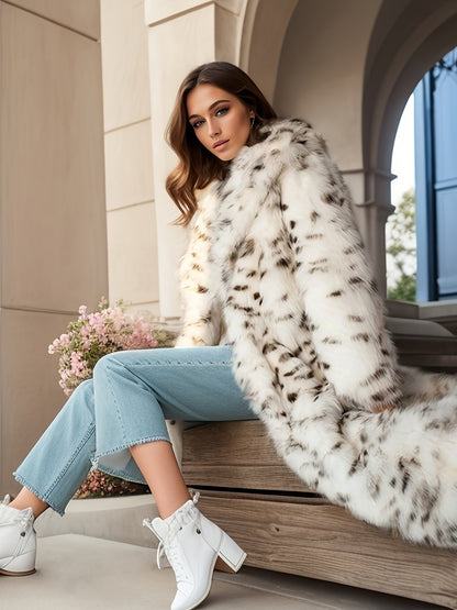 vlovelaw  Faux Fur Open Front Coat, Elegant Long Sleeve Winter Warm Outerwear, Women's Clothing