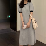 vlovelaw  Contrast Trim Crew Neck Dress, Casual Short Sleeve Dress For Spring & Summer, Women's Clothing