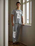 Men's 2 Pcs Comfy And Leisure Loungewear Suit - Simple Letter Printed Short-sleeved T-shirt & Trousers