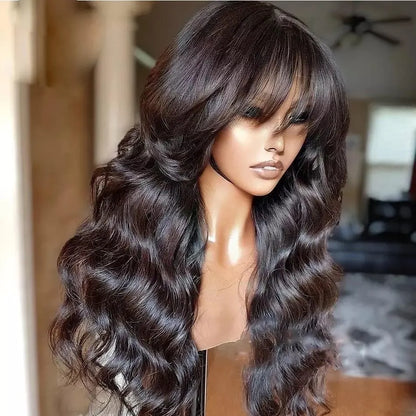 Red Color Body Wave Lace Front Wig Human Hair Wigs With Bangs Glueless Lace Frontal Wig Pre Plucked Cheap Hair Synthetic Wigs On Sale