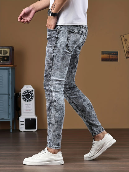 Men's Chic Skinny Jeans, Men's Casual Street Style Distressed Stretch Denim Pants