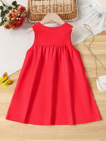 Charming Sleeveless Cartoon Dress for Girls - Crew Neck, Adorable Summer Party Outfit, Perfect Birthday Present.