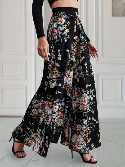 vlovelaw  Floral Print Wide Leg Pants, Elegant High Waist Flowy Pants, Women's Clothing