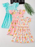 3pcs Sweet Girls Flora Print Flutter Trim Sleeveless Dress Summer Clothes Baby/toddler Girls