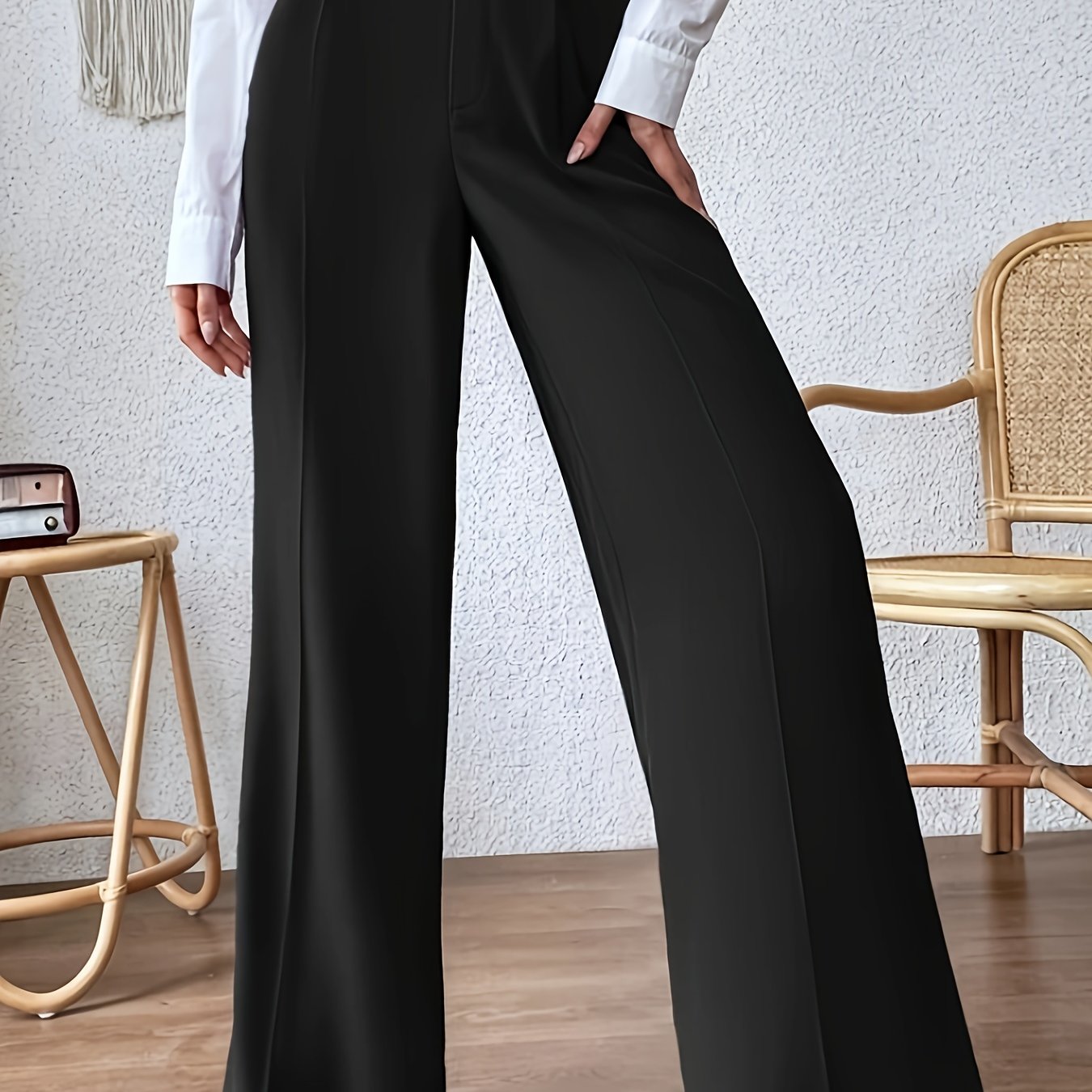 Plus Size Solid Wide Leg Pants, Elegant Loose Pants For Spring & Summer, Women's Plus Size Clothing