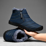 Cozy Fleece-Lined Men's Winter Snow Boots - Easy Zip, Non-Slip Ankle Protection for Outdoor Trekking | Casual Solid Color Style