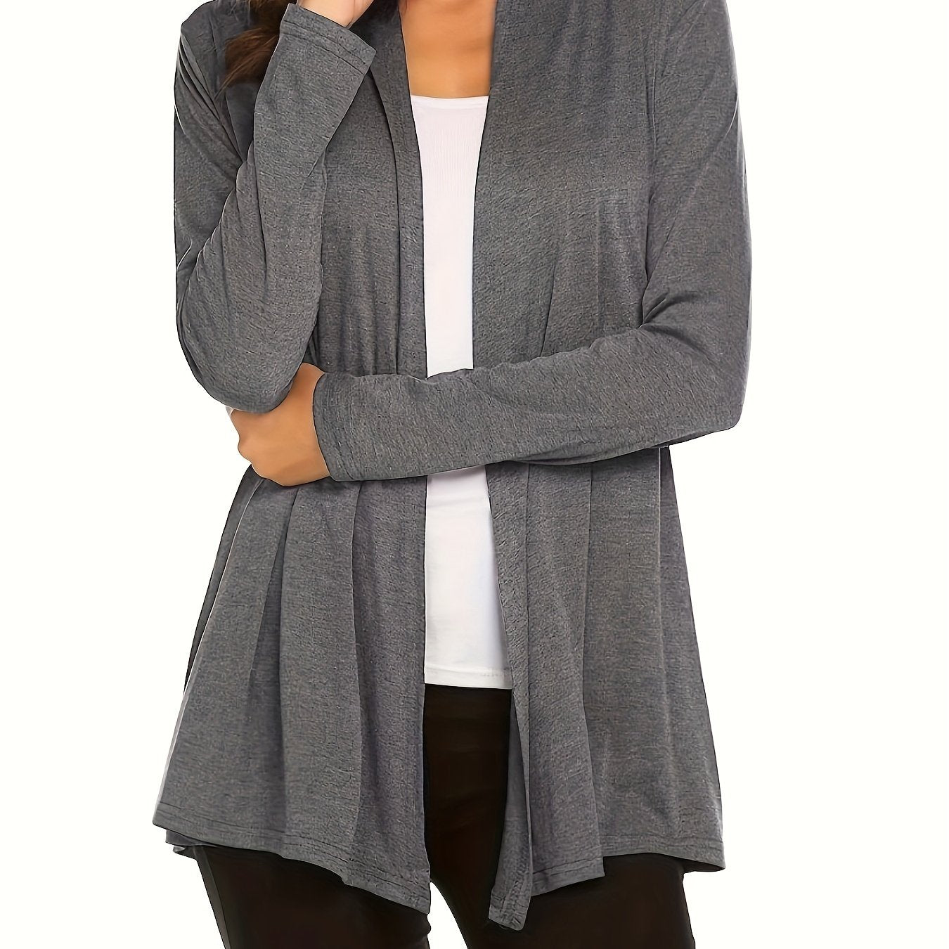 vlovelaw  Solid Open Front Cardigan, Casual Long Sleeve Cardigan For Spring & Fall, Women's Clothing