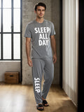 Men's 2 Pcs Comfy And Leisure Loungewear Suit - Simple Letter Printed Short-sleeved T-shirt & Trousers