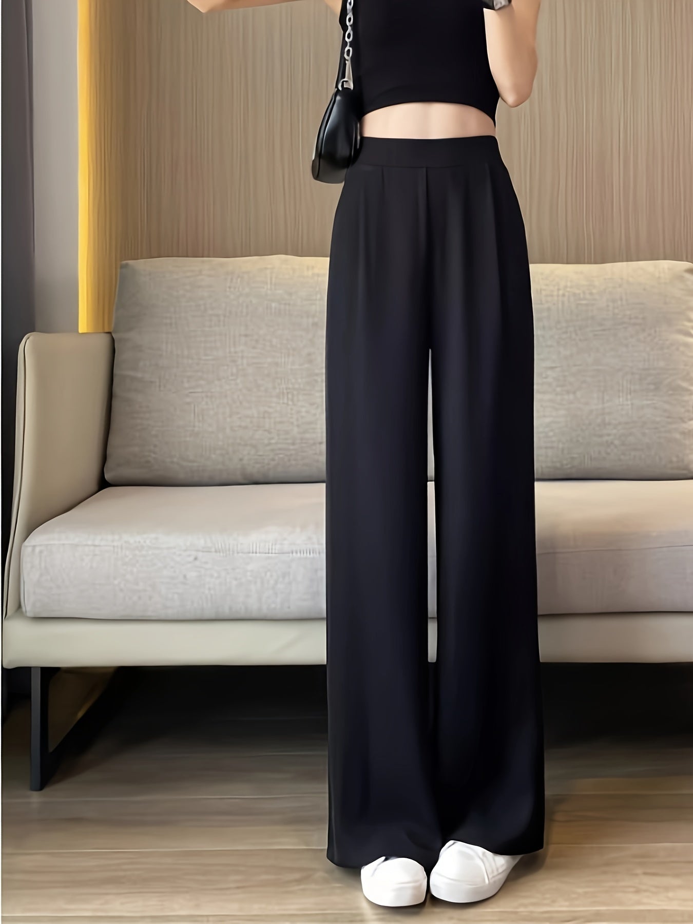 Solid High Waist Pants, Casual Straight Leg Pants, Women's Clothing