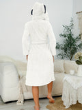 Cute Bunny Hooded Night Robe, Warm & Comfy Long Sleeve Robe With Pockets & Belt, Women's Sleepwear