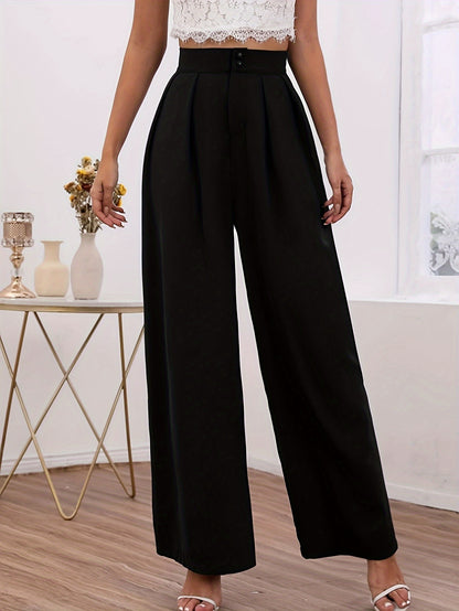 Solid Color Wide Leg Pants, Casual High Waist Loose Pants, Women's Clothing