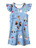 4-12 Years Old Girls Vibrant Animated Print Casual Dress - Ultra-Comfortable, Easy Care, Super Stretchy Fabric - Ideal for Spring and Summer Seasons