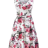 vlovelaw  Plus Size Elegant Dress, Women's Plus Floral Print Round Neck Medium Stretch Tank Dress