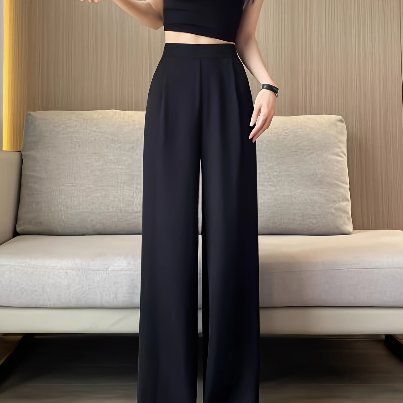 Solid High Waist Pants, Casual Straight Leg Pants, Women's Clothing