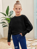 Kids' Cozy Oversized Batwing Crewneck Sweater - Soft, Chunky, Slouchy, Long Sleeve, Fall Fashion Essential for Girls - Cute Pullover Jumper Shirt for Casual Daily Wear