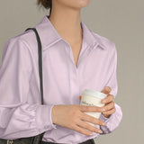 vlovelaw  V-neck Loose Lapel Blouses, Casual Chiffon Long Sleeve Fashion Spring Fall Shirts Tops, Women's Clothing