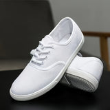 Womens Classic White Canvas Sneakers - Lightweight & Flexible with Durable Rubber Sole, Perfect for Casual, Sports & Running - Non-slip, Stylish Low Top Shoes