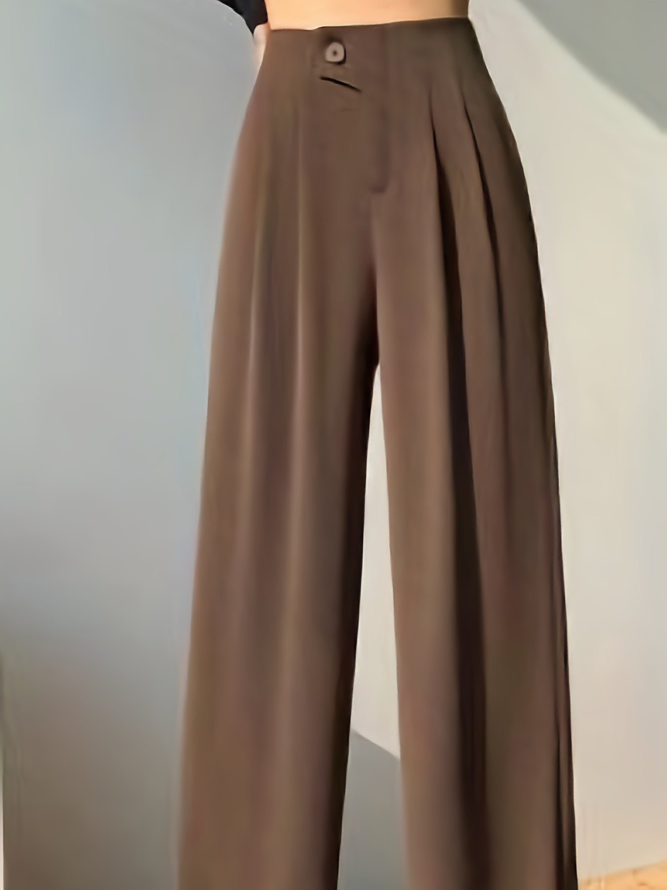 vlovelaw  Solid High Waist Pants, Casual Wide Leg Button Pants, Women's Clothing