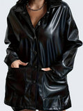 vlovelaw  Solid PU Leather Jacket, Casual Button Front Long Sleeve Outerwear, Women's Clothing