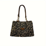 Fashionable Leopard Print Canvas Tote - Secure Zip for Work, School, Shopping | Vintage Animal Shoulder Bag with Polyester Lining