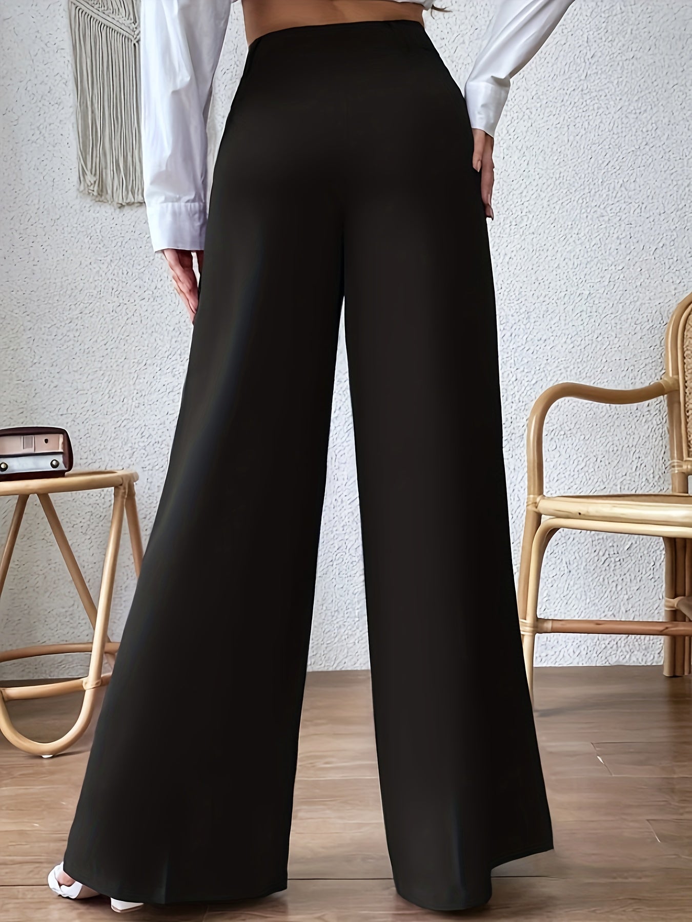 Plus Size Solid Wide Leg Pants, Elegant Loose Pants For Spring & Summer, Women's Plus Size Clothing