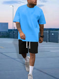 Mens Stylish Comfy Lounge Sets - Trendy Solid Tee & Drawstring Shorts - Ideal for Home & Outdoor, Summer Chill-out Wear