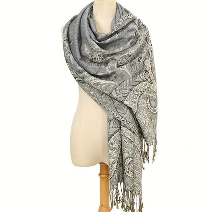 Ultra-Soft Bohemian Paisley Shawl Scarf - Premium Jacquard Weave with Fashionable Tassels - Windproof Wrap for Women