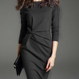 Twist Solid Dress, Elegant Long Sleeve Bodycon Party Dress, Women's Clothing