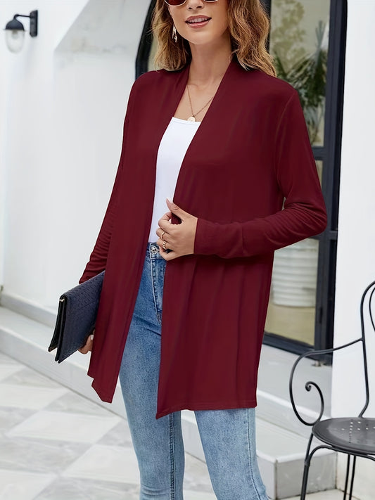 vlovelaw  Solid Open Front Cardigan, Casual Long Sleeve Cardigan For Spring & Fall, Women's Clothing