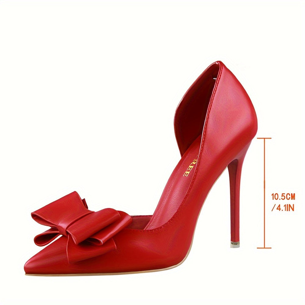 vlovelaw  Women's Elegant Bowknot Decor Stiletto Heels, Fashion Pointed-Toe Pumps, Cut-Out Side Design Heels