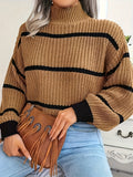 vlovelaw  Striped Color Block Crew Neck Sweater, Casual Long Sleeve Loose Fall Winter Knit Sweater, Women's Clothing