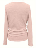 Stylish Solid Color Cowl Neck Long Sleeve T-Shirt - Comfortable, Elegant, and Versatile for Spring & Fall - Women's Clothing for Everyday Wear