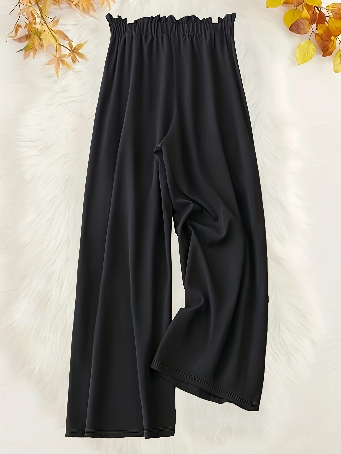 vlovelaw  Plus Size Casual Pants, Women's Plus Solid Drawstring Waist Wide Leg Loose Trousers