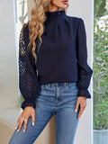 Ruched Keyhole Blouse, Elegant Solid Long Sleeve Versatile Blouse, Women's Clothing