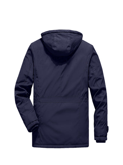 vlovelawWarm Fleece Flap Pocket Jacket For Fall Winter, Men's Casual Hooded Windbreaker Jacket For Outdoor Climbing Camping